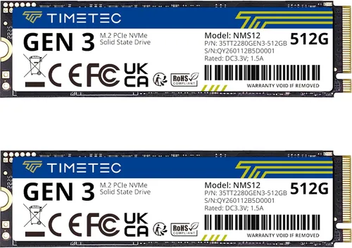 Vista 12 de Timetec 256 GBx2 (paquete de 2) SSD NVMe PCIe Gen3x4 8Gb/s M.2 2280 3D NAND TLC 150TBW caché SLC de alto rendimiento Velocidad de lectura/escritura