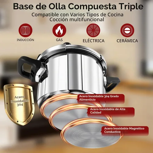 Vista 6 de Olla a presión de 6.3 QT, acero inoxidable 304 - Bloqueo a prueba de explosiones, operación con una mano, cocina rápida, apta para lavavajillas