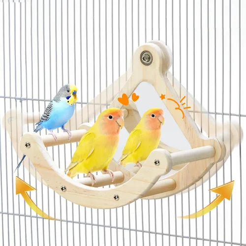 Vista 7 de Juguetes de columpio para pájaros con roca para ventana y jaula, percha para pájaros para montaje de succión en la pared, juguetes de madera