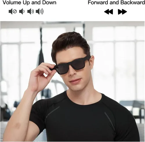 Vista 7 de OhO gafas inteligentes, gafas de sol polarizadas con altavoz Bluetooth, protección UV para atletismo/aire libre y control de voz, unisex (lente gris)