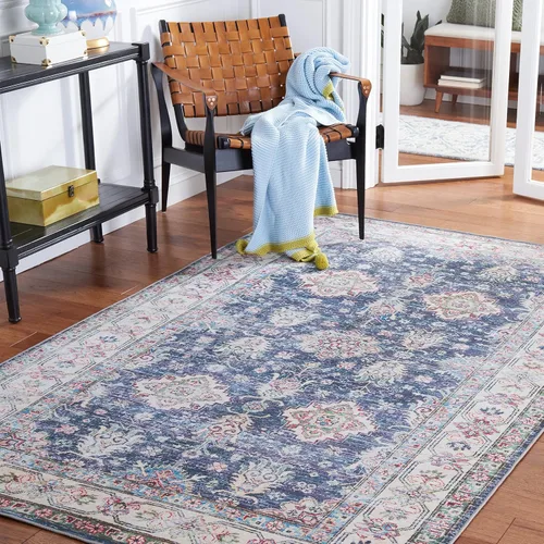 Vista 8 de SAFAVIEH Alfombra lavable Tucson Collection - 2 pies 6 pulgadas x 4 pies, azul marino y beige, antideslizante, ideal para zonas de alto tráfico