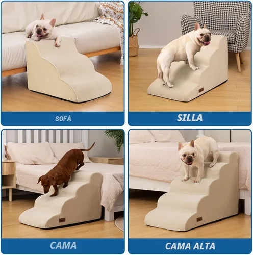 Vista 4 de Aodisman Escaleras para perros y gatos pequeños,Rampa para mascotas de 3 Beige