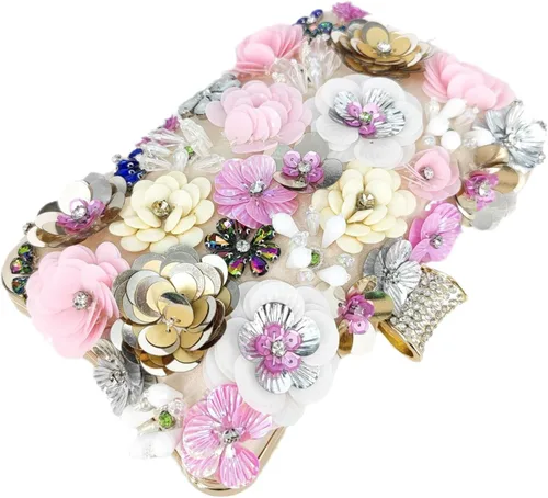 Vista 4 de Boutique De FGG Elegante bolso de mano de flores para mujer, formal, boda, fiesta, bolso de mano de flores para noche