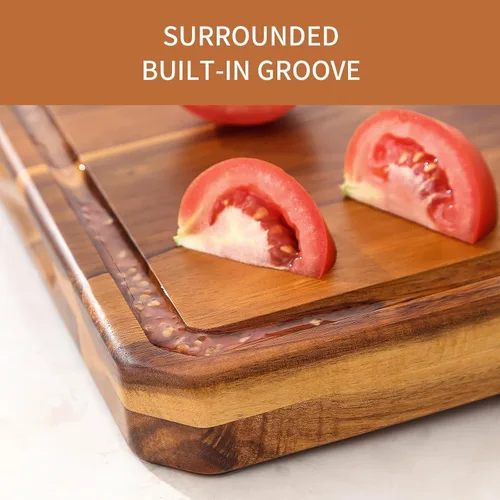 Vista 5 de Tabla de cortar grande de madera para cocina con asas para jugo, tabla de cortar, tabla de queso y tabla de embutidos (tabla de cortar rayada)