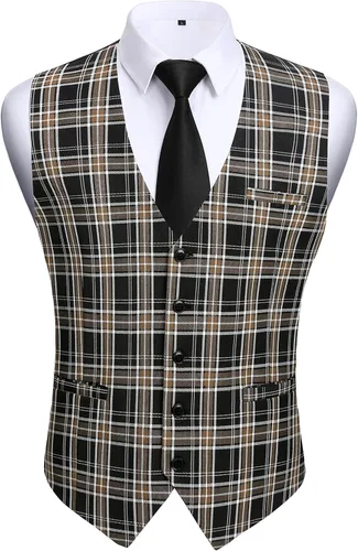 Vista 45 de HISDERN Vest 101 - Chaleco de traje ajustado para hombre con 3 bolsillos para negocios, formal, boda, baile de graduación y esmoquin casual a1-Negro