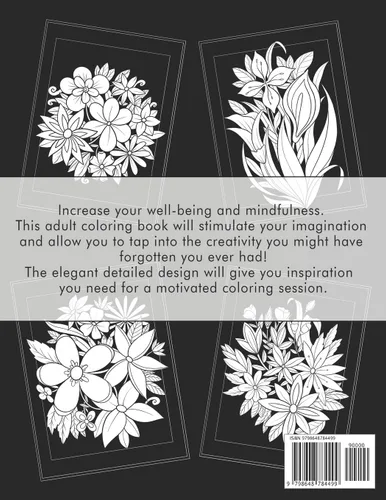 Vista 2 de Adults Coloring Book - Stress-Relieving Flower Designs: Elegant Flower Patterns for Adult Coloring and Relaxation (Black Background) Tapa