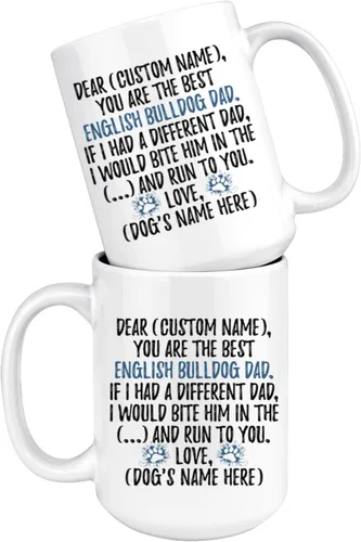 Vista 5 de Taza personalizada de Bulldog Inglés para papá, Bulldog británico, taza para papá de bulldog inglés, regalo del dueño de Bulldog Inglés (15 onzas)