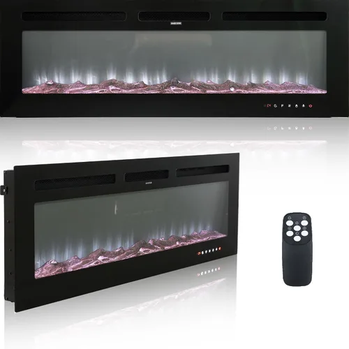 Vista 11 de Chimenea eléctrica montada en la pared y empotrada de 30 pulgadas con control remoto temporizador de 8 horas, 12 llamas, pantalla táctil, calentador