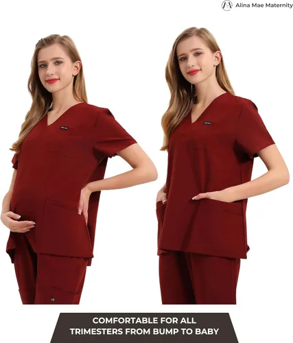 Vista 3 de Exfoliante de maternidad para mujeres embarazadas, uniforme de médico, pantalón de enfermera, con 6 bolsillos