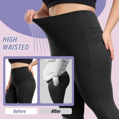 Vista 5 de Happy.angel Leggings de talla extra grande con bolsillos para mujer, pantalones de yoga capri de cintura alta, ajustados, recortados, tallas 3X 4X