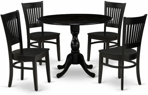 Vista 7 de East West Furniture DMVA3-BLK-W - Juego de comedor de 3 piezas para espacios pequeños que contiene una mesa de comedor redonda con gotas y 2 sillas