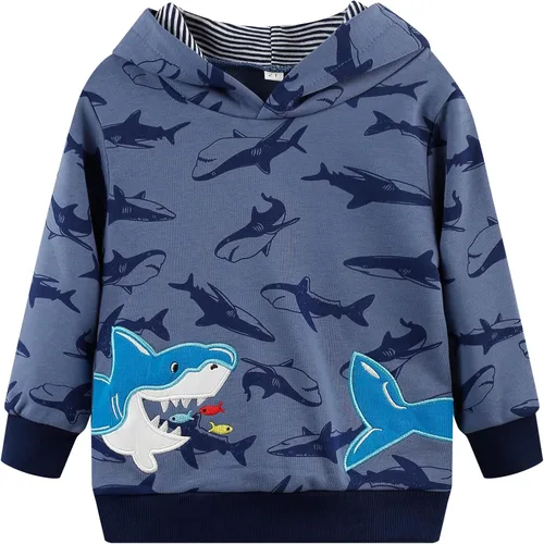 Vista 2 de Akyzic Sudadera con capucha para bebés y niños, diseño de dinosaurios, con bolsillo, sudadera cálida para niños