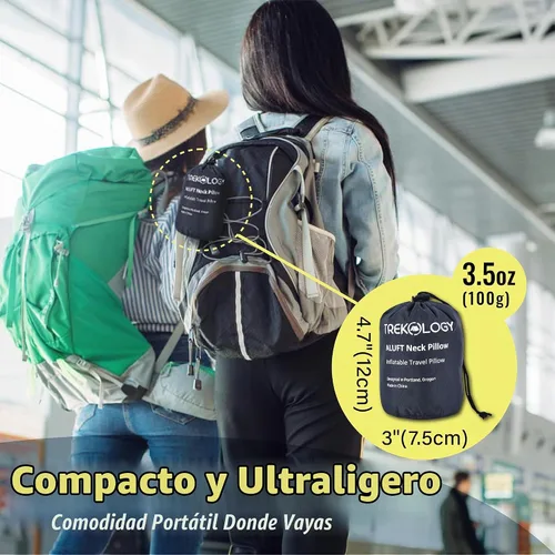 Vista 3 de TREKOLOGY Almohada cervical de viaje para avión – Almohada de cuello de avión de primera calidad para dormir – Soporte de cuello definitivo