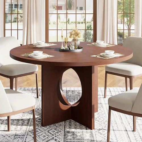 Vista 15 de Mesa de comedor redonda Garvee de 47" para 4-6 personas - Mesa de cocina circular con base de pedestal resistente, mueble de comedor para ahorrar