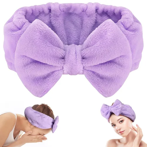 Vista 19 de Shintop Diadema de Spa, Diadema de Maquillaje de Vellón Coral Suave con Lindo Lazo, Banda Elástica para el Cabello para Lavar la Cara, Cuidado