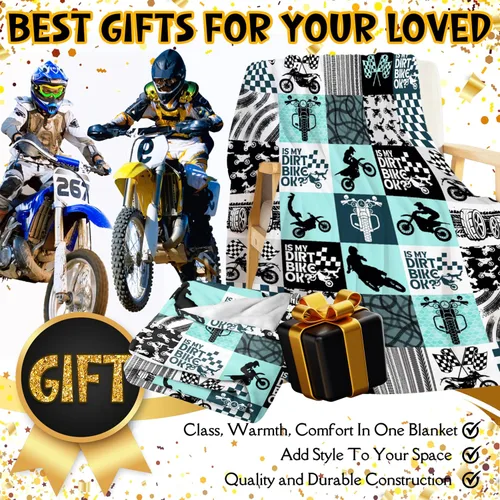 Vista 2 de Manta Fresca de Dirt Bike, Mantas de Regalo de Motocicleta de Deportes Extremos para Niños y Hombres, Manta de Cuadrícula de Retazos con Temática