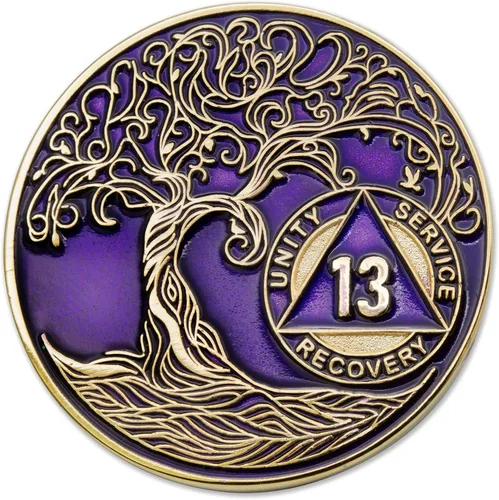 Vista 227 de 1 año Sobriety Mint Twisted Tree of Life Medallón de recuperación AA chapado en oro, chip/ficha - negro