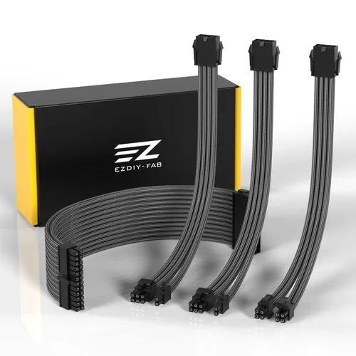 Vista 9 de EZDIY-FAB - Kit de extensión de cable de fuente de alimentación, funda 18 AWG, ATX/EPS/PCIe, 11.8 in, color negro