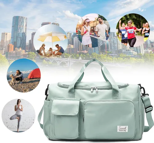 Vista 7 de Suruid Bolsa de gimnasio deportiva con compartimento para zapatos, bolsa de viaje con bolsillo separado seco y húmedo para hombres y mujeres, bolsa