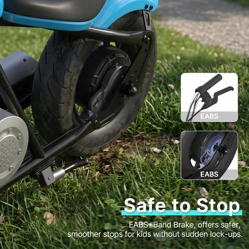 Vista 7 de Gotrax Retro Motorcycle for Kids 8+, 12" Tires,Max 9 Miles,6/10Mph 2 Speeds Blue