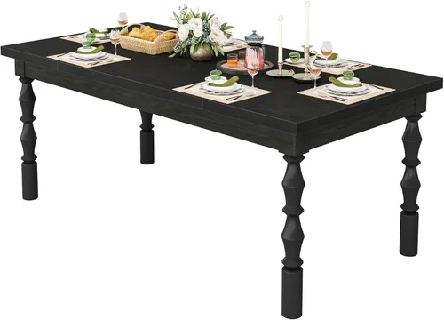 Vista 9 de Tribesigns Mesa de comedor de madera negra para 4 a 6 personas, mesa de cocina rectangular grande de 62 pulgadas, mesa de comedor moderna, muebles