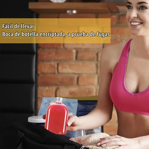 Vista 3 de Botellas de plástico con tapas, paquete de 24 botellas transparentes para jugos, botellas reutilizables para bebidas, recipientes transparentes a