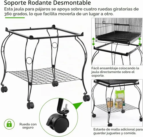 Vista 6 de Yaheetech - Jaula de pájaros de 57 pulgadas con parte superior abierta y ruedas para loros de tamaño mediano, cacatúas, caique, cotorras, cuello