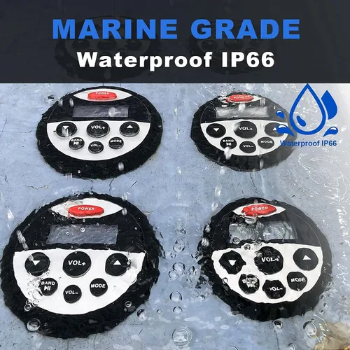 Vista 3 de Estéreo marino - Impermeable Bluetooth MP3 USB AM/FM Radio con 2 altavoces negros (304-4001B)