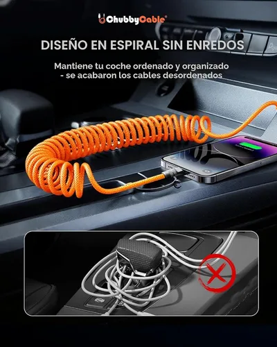 Vista 3 de chubbycable Curly Chubby - Cable de carga rápida USB C en espiral de 240 W, cable de carga retráctil trenzado duradero para automóvil compatible