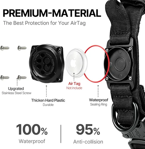 Vista 3 de IP68 - Collar táctico impermeable para perro Airtag con asa, negro