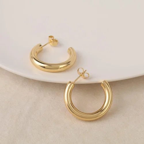 Vista 3 de Juego de aretes de aro chapados en oro real de 14 quilates, hipoalergénicos, gruesos y gruesos, joyería gruesa para múltiples piercings, regalo