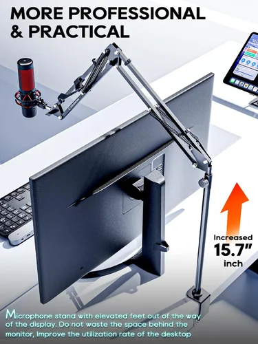 Vista 2 de CACENCAN Brazo articulado, soporte de micrófono giratorio de 360° con montaje de escritorio, brazo de micrófono de escritorio plegable con adaptador