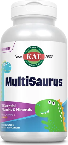 Vista 7 de KAL MultiSaurus - Multivitaminas masticables para niños, 11 vitaminas y minerales esenciales para niños, bayas, uva, naranja, sin gluten y fructosa