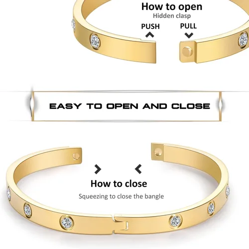 Vista 3 de RIMRIVA Gold Bracelets for Women 14K Gold Plated Friendship Bangle Bracelets Cubic Zirconia Stones Stainless Steel Bracelet Jewelry Love Christmas