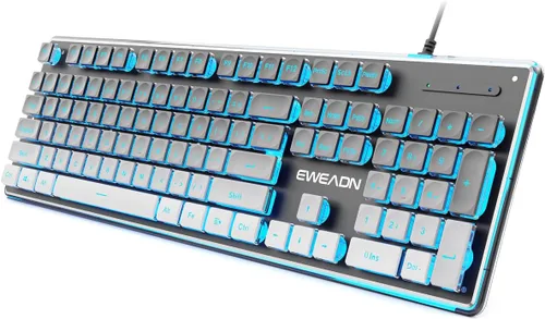 Vista 14 de SEUNKWANG EWEADN GX710S - Teclados retroiluminados para computadora, teclado USB con cable con retroiluminación blanca, panel de metal, Plug and