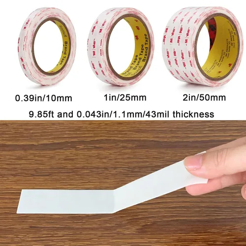 Vista 2 de Cinta de doble cara de 0.39 pulgadas x 9.85 pies, cinta de montaje extraíble resistente, tiras adhesivas para colgar cuadros