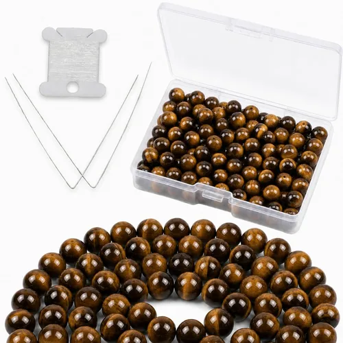 Vista 22 de Cherry Tree Collection 100 cuentas redondas de 6 mm de turquesa africana para hacer joyas Incluye caja de almacenamiento, cordón elástico