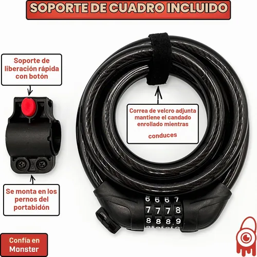 Vista 4 de Cable de bloqueo de bicicleta resistente a cortes más grueso – Calibre 15, cable de acero de 6 pies de largo – Máxima seguridad antirrobo