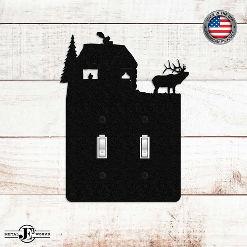 Vista 2 de Elk & Cabin - Placa de pared para interruptor de luz de palanca doble (palanca doble, negro) - Fabricado en Estados Unidos