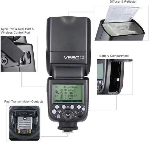 Vista 5 de Godox Flash TTL V860II-S con disparador de flash inalámbrico Xpro S para Sony Speedlite Light 0.08 oz Wireless X System 1/8000s Gn60 650 Full Power