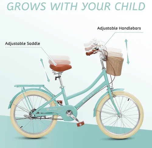 Vista 3 de Bicicleta para niñas con canasta, bicicleta de crucero retro de 20 pulgadas para niños de 7 a 13 años, bicicleta para niños grandes con guardabarros