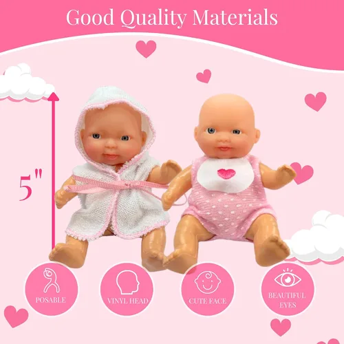 Vista 7 de Mini juego de muñecas de bebé, juego de muñecas pequeñas con accesorios para muñecas pequeñas y muebles de muñeca de 5 pulgadas, mini muñecas