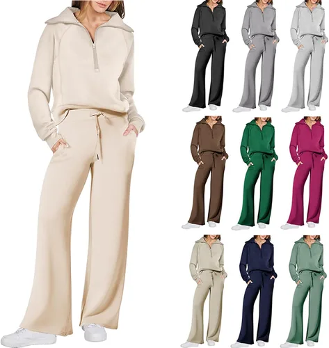 Vista 7 de MWVVIP Nouveou - Conjunto de ropa de descanso de 2 piezas, conjunto de descanso Nouveou, conjunto de sudadera con media cremallera, conjunto de 2
