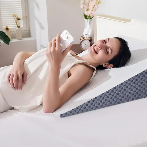 Vista 7 de Almohada de cuña de 5 pulgadas para cama, almohada de cuña para dormir, ronquidos, soporte para la espalda, después de la cirugía, almohada Gris