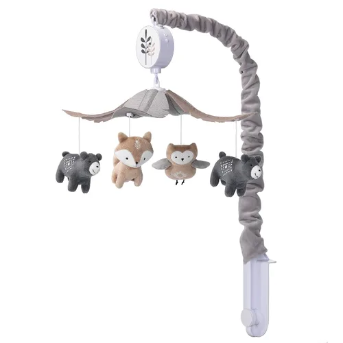Vista 4 de Lambs & Ivy Woodland Forest Gris/Tan Musical Baby Cuna Móvil Chupete Juguete