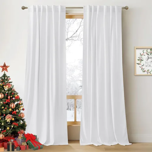Vista 62 de RYB HOME Cortinas 100% opacas de terciopelo blanco para dormitorio, pestaña trasera y bolsillo para barra, aislamiento térmico, cortinas