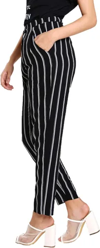 Vista 3 de SweatyRocks - Pantalones largos a rayas para mujer elásticos de cintura alta holgados informales