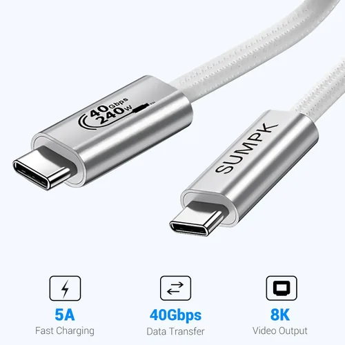 Vista 2 de Cable USB4 de 1 pie, 2 paquetes, 240 W de carga rápida USB C a USB C cable corto