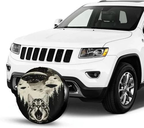 Vista 3 de Cool Cat and UFO Spare Tire Cover Wheel Protectors Dust-Proof Wheel Tire Cover Fit Trailer, Rv, Sand Many Vehicle 14inch