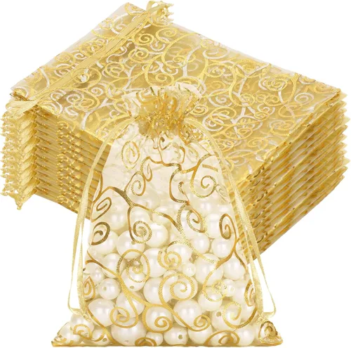 Vista 8 de joycraft 50 bolsas de regalo de organza – 11.8 x 7.9 pulgadas, bolsas de regalo de malla dorada con cordón, bolsa de organza para regalo de San